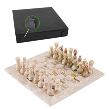 Load image into Gallery viewer, 38cm Chess Set With Storage Box - Travertine & Green