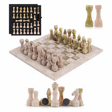 Load image into Gallery viewer, 38cm Chess Set With Storage Box - Travertine & Green