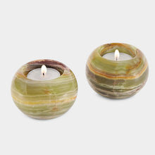 Load image into Gallery viewer, Marble Tea Light Candle Holder Set of 2 - Green