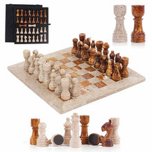 Load image into Gallery viewer, 30cm Chess Set With Storage Box - Travertine & Red