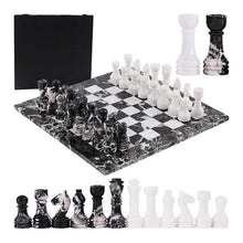 Load image into Gallery viewer, Marble 38cm Chess Set With Storage Box - Black Zebra & White