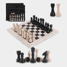 Load image into Gallery viewer, 38cm Chess Set With Storage Box - Travertine & Black