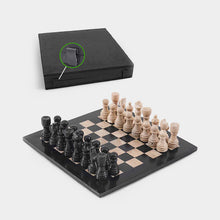 Load image into Gallery viewer, 30cm Chess Set With Storage Box - Black & Travertine