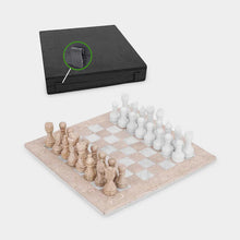 Load image into Gallery viewer, 38cm Chess Set With Storage Box - Travertine & White