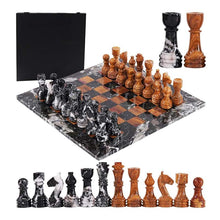 Load image into Gallery viewer, Marble 38cm Chess Set With Storage Box - Black Zebra & Red