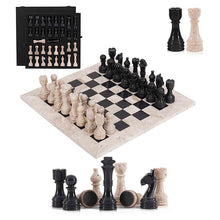 Load image into Gallery viewer, 38cm Chess Set With Storage Box - Travertine & Black