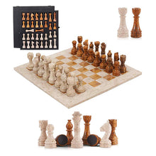 Load image into Gallery viewer, 38cm Chess Set With Storage Box - Travertine & Red