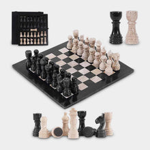 Load image into Gallery viewer, 30cm Chess Set With Storage Box - Black & Travertine