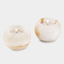 Load image into Gallery viewer, Marble Tea Light Candle Holder Set of 2 - White Onyx
