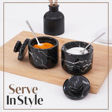 Load image into Gallery viewer, Handcrafted Marble Salt Cellar Set Of 2 With Spoons