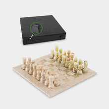 Load image into Gallery viewer, 30cm Chess Set With Storage Box - Travertine & Green