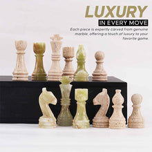 Load image into Gallery viewer, 38cm Chess Set With Storage Box - Travertine & Green