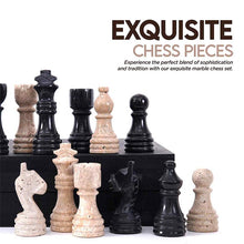 Load image into Gallery viewer, 30cm Chess Set With Storage Box - Black & Travertine