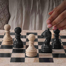 Load image into Gallery viewer, 38cm Chess Set With Storage Box - Travertine & Black