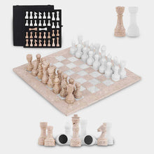 Load image into Gallery viewer, 38cm Chess Set With Storage Box - Travertine & White