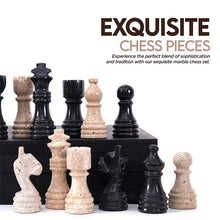 Load image into Gallery viewer, 30cm Chess Set With Storage Box - Travertine & Black