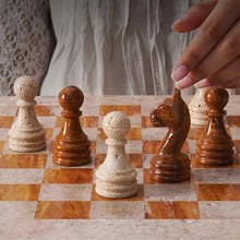 Load image into Gallery viewer, 38cm Chess Set With Storage Box - Travertine & Red