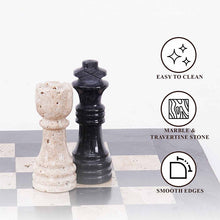 Load image into Gallery viewer, 30cm Chess Set With Storage Box - Black & Travertine