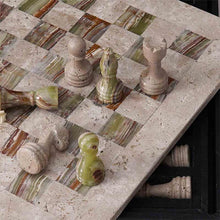 Load image into Gallery viewer, 38cm Chess Set With Storage Box - Travertine & Green