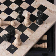 Load image into Gallery viewer, 38cm Chess Set With Storage Box - Travertine & Black