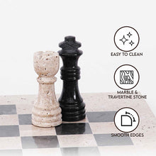 Load image into Gallery viewer, 30cm Chess Set With Storage Box - Travertine & Black