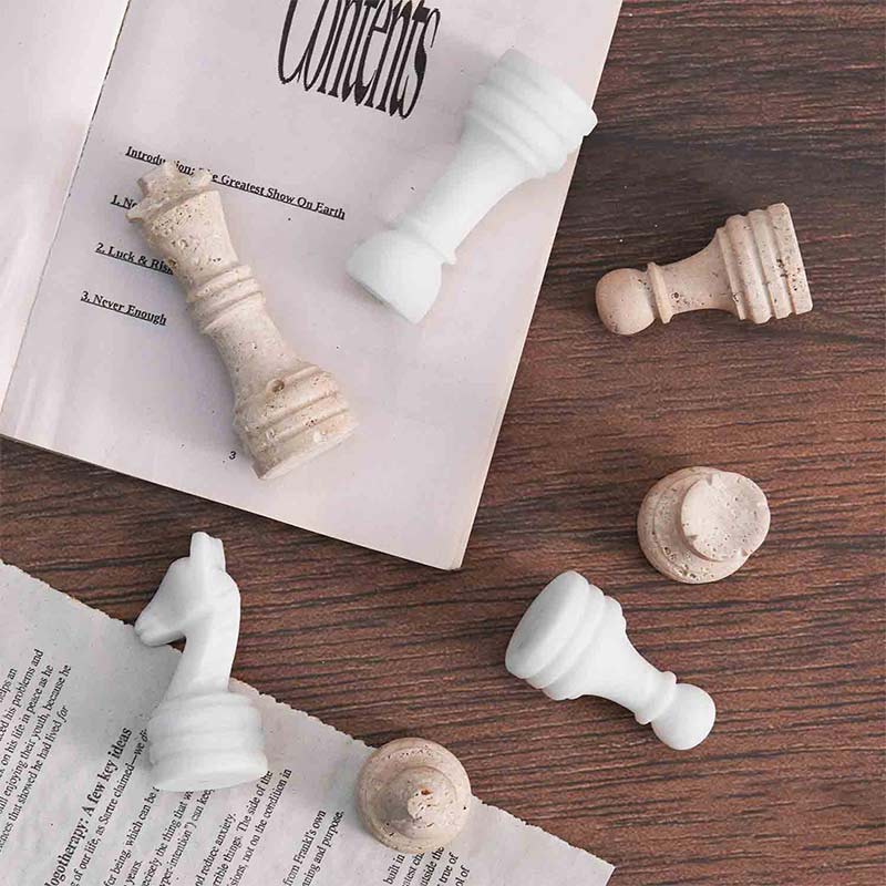 Chess Figures - Travertine and White – Marbliss Homewares