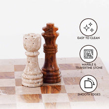 Load image into Gallery viewer, 30cm Chess Set With Storage Box - Travertine & Red