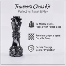 Load image into Gallery viewer, Marble 38cm Chess Set With Storage Box - Black Zebra & White