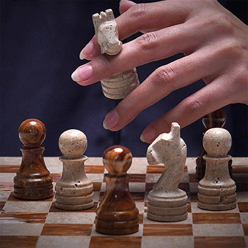 30cm Chess Set With Storage Box - Travertine & Red – Marbliss Homewares