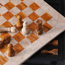 Load image into Gallery viewer, 38cm Chess Set With Storage Box - Travertine & Red