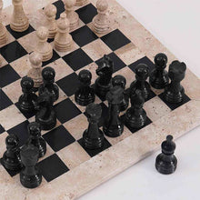 Load image into Gallery viewer, 38cm Chess Set With Storage Box - Travertine & Black