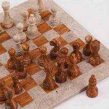 Load image into Gallery viewer, 38cm Chess Set With Storage Box - Travertine & Red