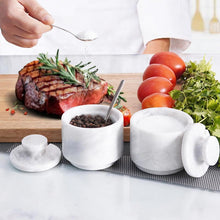 Load image into Gallery viewer, Handcrafted Marble Salt Cellar Set Of 2 With Spoons