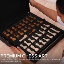 Load image into Gallery viewer, 38cm Chess Set With Storage Box - Travertine & Red