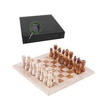Load image into Gallery viewer, 30cm Chess Set With Storage Box - Travertine & Red