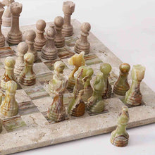 Load image into Gallery viewer, 38cm Chess Set With Storage Box - Travertine & Green