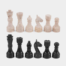 Load image into Gallery viewer, Chess Figures - Travertine and Black