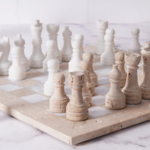 Load image into Gallery viewer, 38cm Chess Set With Storage Box - Travertine & White