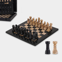 Load image into Gallery viewer, Marble 25cm Chess Set Black &amp; Coral

