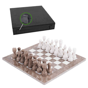 Marble 38cm Chess Set - Oceanic & White