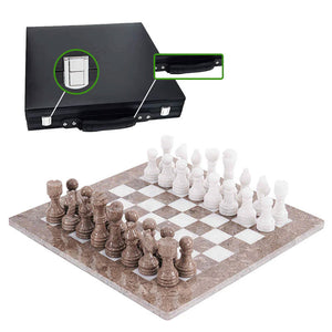 Marble 38cm Chess Set - Oceanic & White