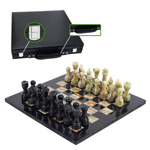 Marble 38cm Chess Set - Black & Green