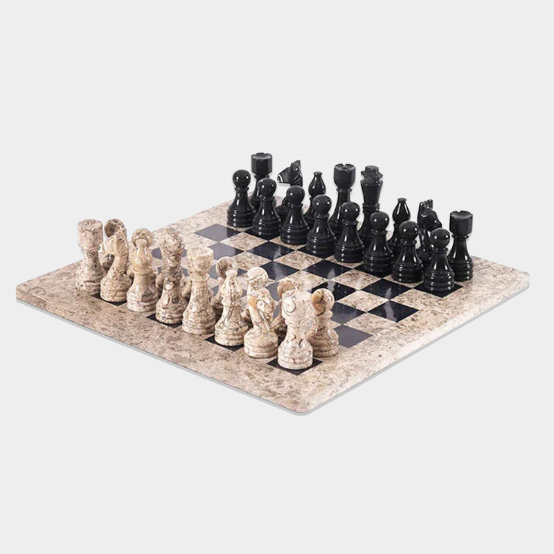 Marble 38cm Chess Set - Coral & Black