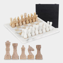 Load image into Gallery viewer, 30cm Chess Set With Storage Box - White &amp; Travertine
