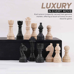 38cm Chess Set With Storage Box -  Black & Travertine