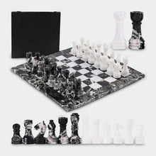 Load image into Gallery viewer, Marble 38cm Chess Set With Storage Box - Black Zebra &amp; White

