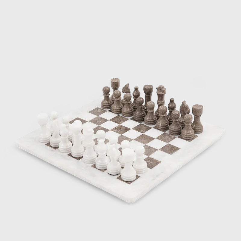 Marble 38cm Chess Set - White & Oceanic