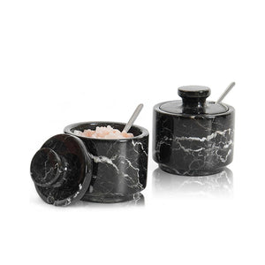 Handcrafted Marble Salt Cellar Set Of 2 With Spoons