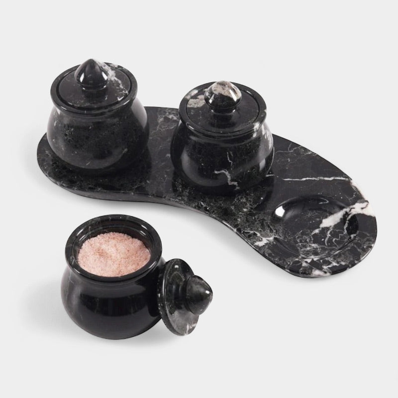 Marble Salt Cellar set of 3 with Tray