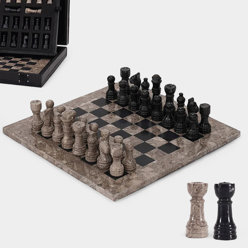 Marble 25cm Chess Set Oceanic & Black